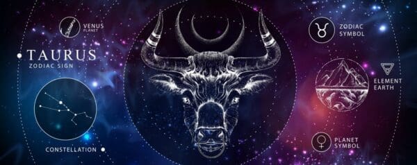 Taurus banner with constellations and elements